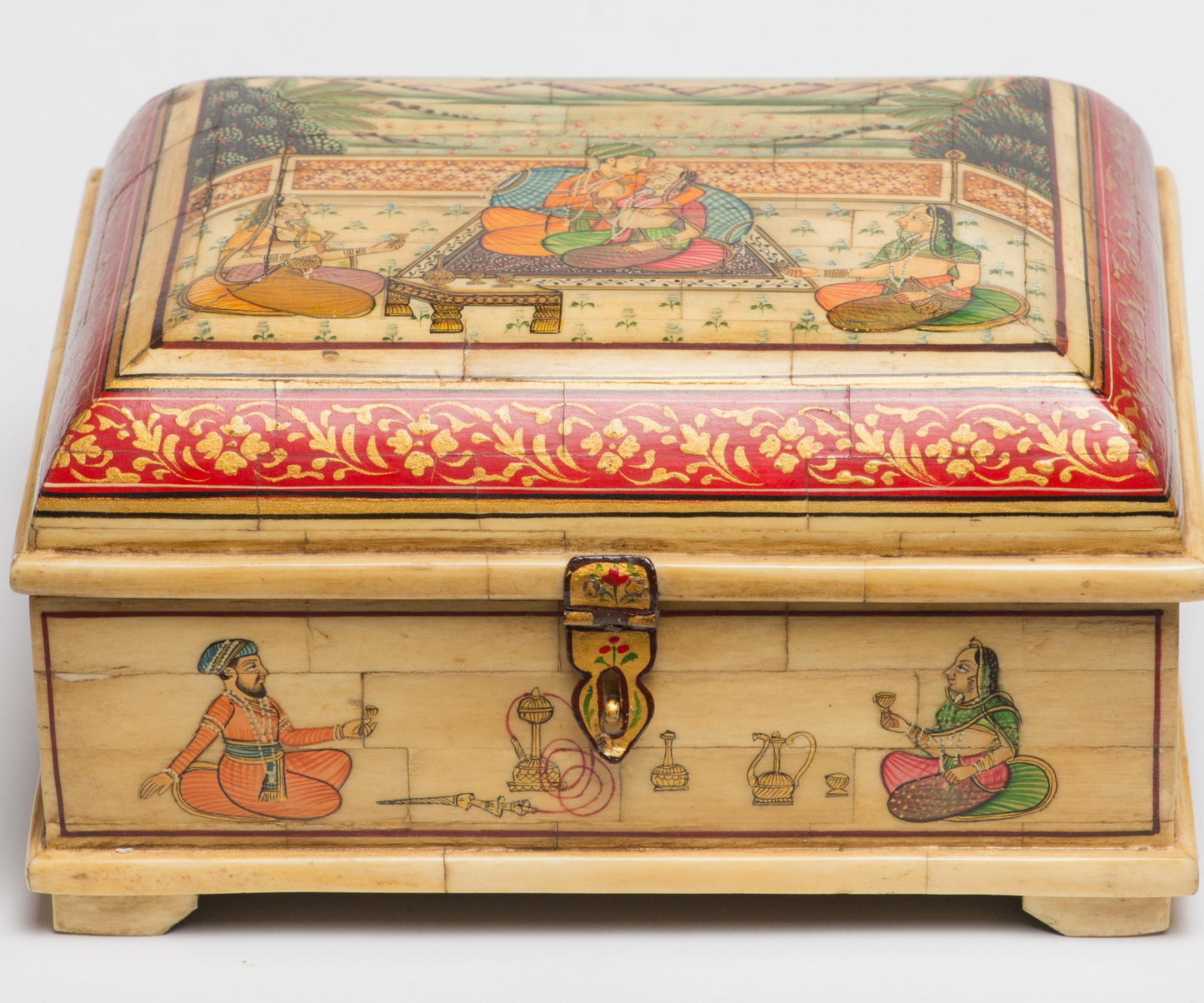 Vintage Camel Bone Painted Box/Camel Bone Fitted Box/Indian Trinket Box/Royal Couple Lovers Vanity Box/Miniature Painted Jewelry Gift