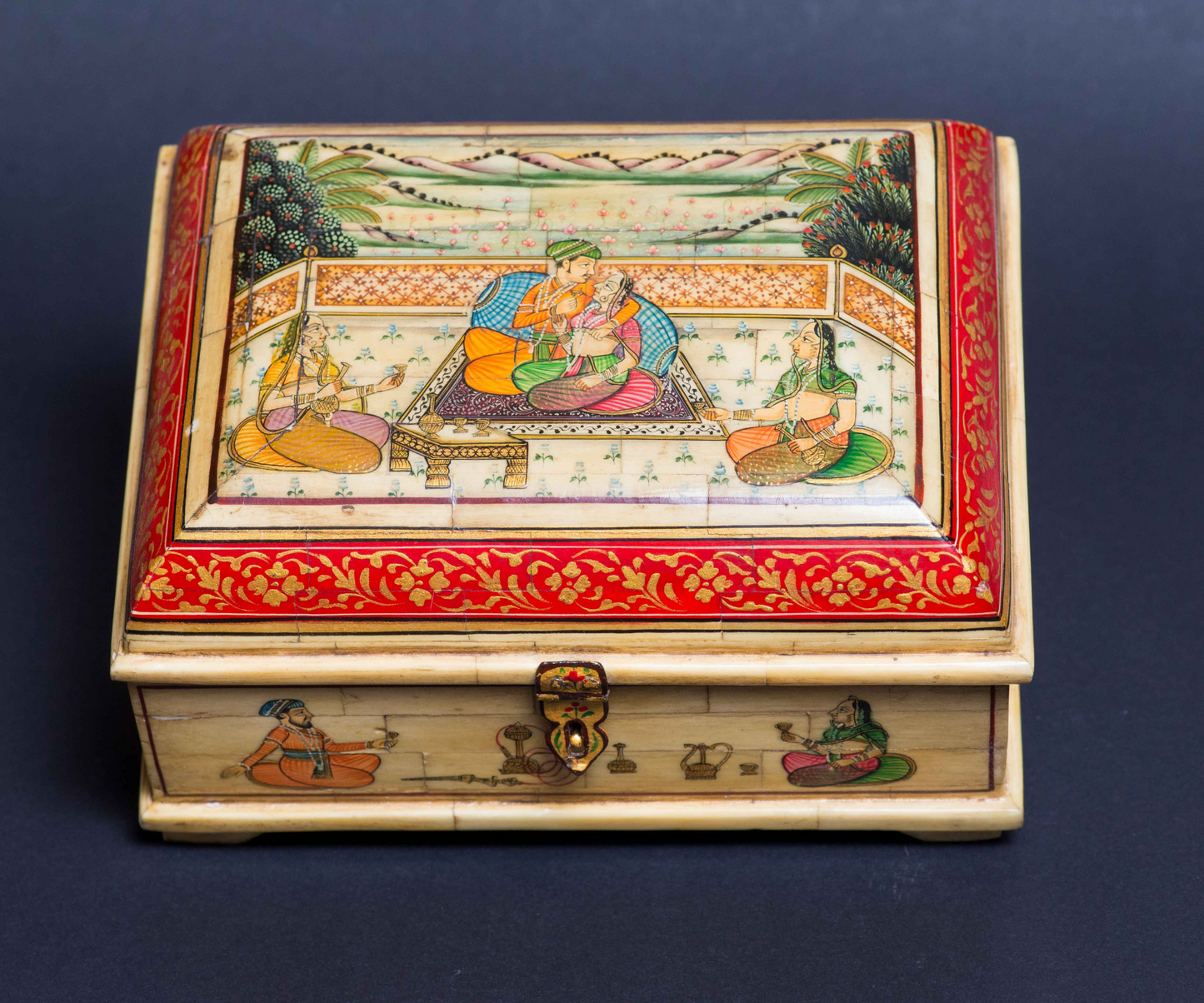 Vintage Camel Bone Painted Box/Camel Bone Fitted Box/Indian Trinket Box/Royal Couple Lovers Vanity Box/Miniature Painted Jewelry Gift