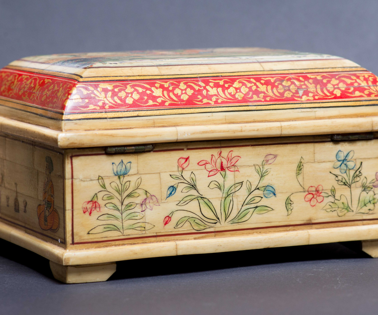 Vintage Camel Bone Painted Box/Camel Bone Fitted Box/Indian Trinket Box/Royal Couple Lovers Vanity Box/Miniature Painted Jewelry Gift