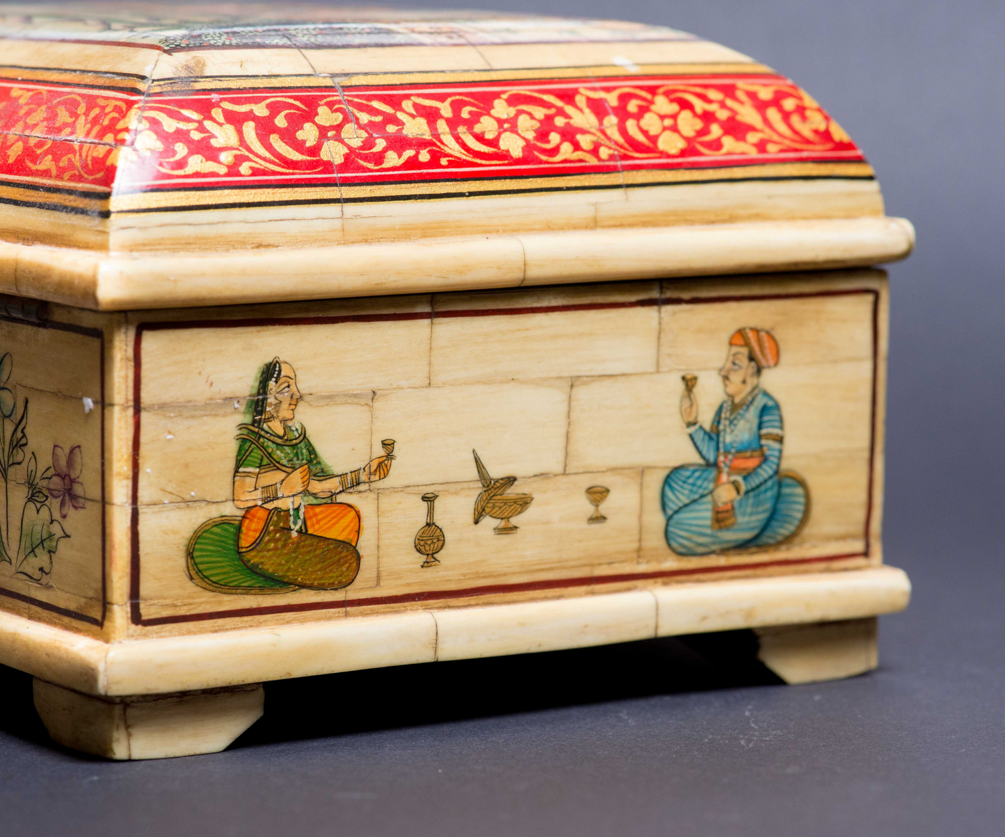 Vintage Camel Bone Painted Box/Camel Bone Fitted Box/Indian Trinket Box/Royal Couple Lovers Vanity Box/Miniature Painted Jewelry Gift