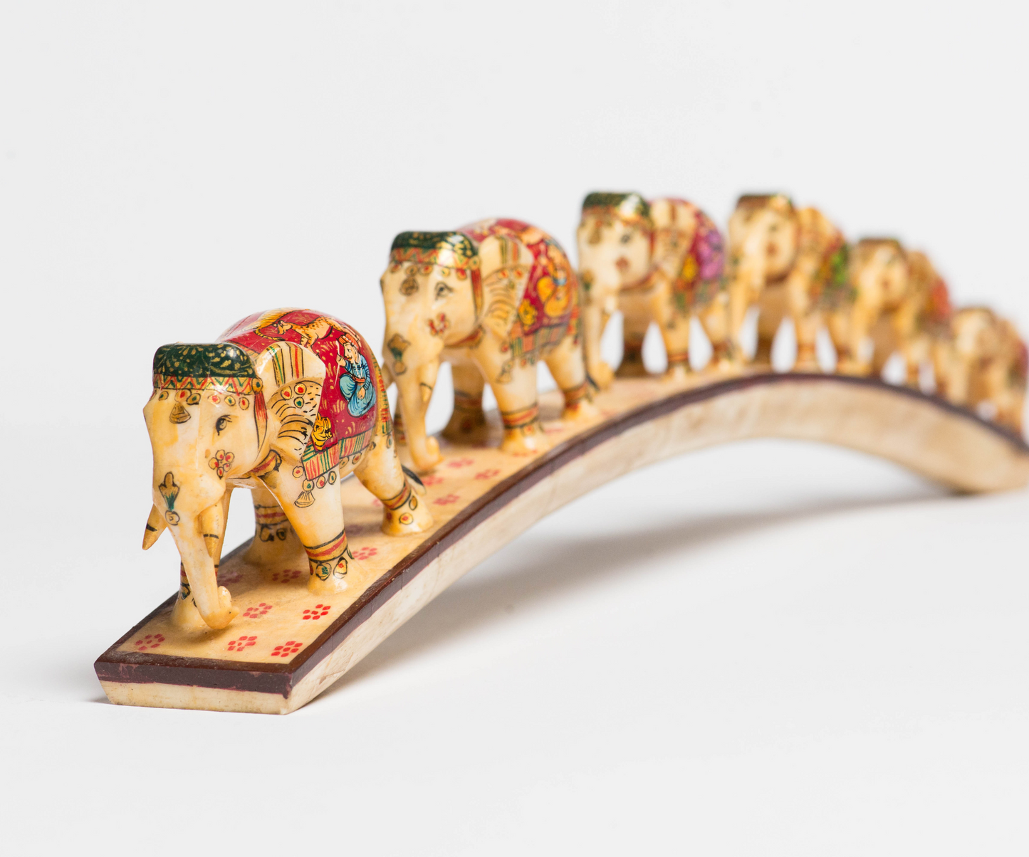 Elegant Elephant Ensemble: Hand-Carved Bone Inlay Bridge Decor