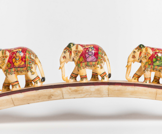 Elegant Elephant Ensemble: Hand-Carved Bone Inlay Bridge Decor