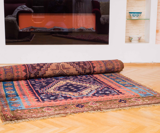 Antique Iranian Wool Rug - 20th Century Hand-Knotted