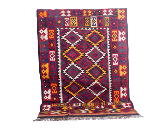 Authentic Maimana Kilim Rug - Hand-Woven Uzbek Design, Handmade