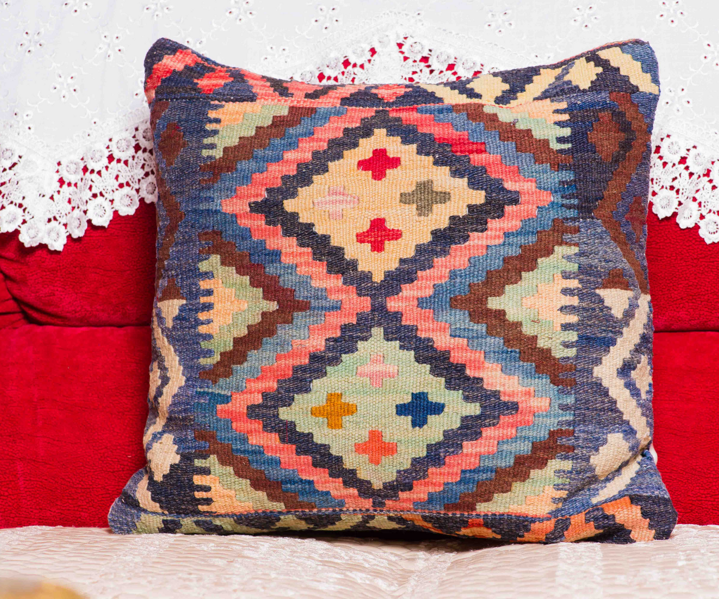 Handwoven Uzbek Kilim Cushion Cover - 100% Wool from Maimana, Afghanistan