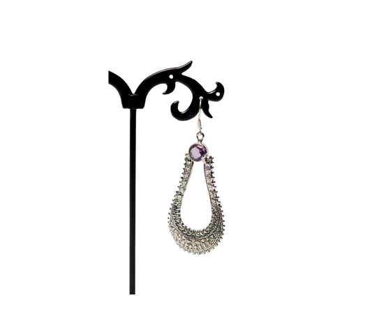 Sterling Silver Dangly Amethyst Oval Earrings