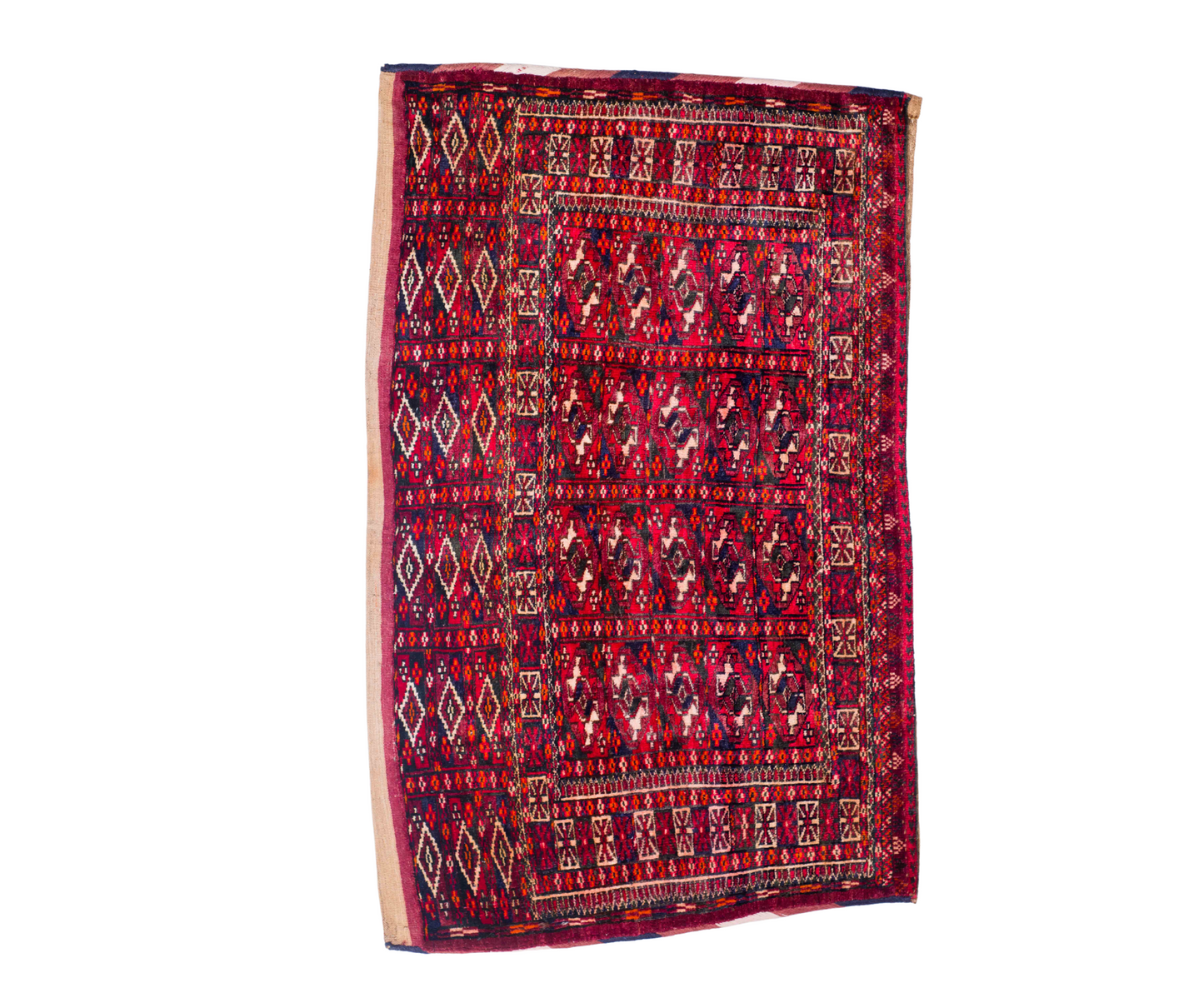 "Rare 19th Century Turkmen Blanket - Hand-Knotted Front, Woven Back, Naturally Dyed Wool"