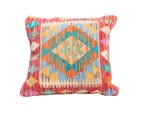 "Handwoven Uzbek Kilim Cushion Cover - 100% Wool from Maimana, Afghanistan"