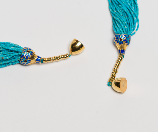 Delicate Layered Tiny Turquoise Beaded Necklace with Gold Tubes
