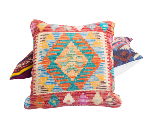 "Handwoven Uzbek Kilim Cushion Cover - 100% Wool from Maimana, Afghanistan"