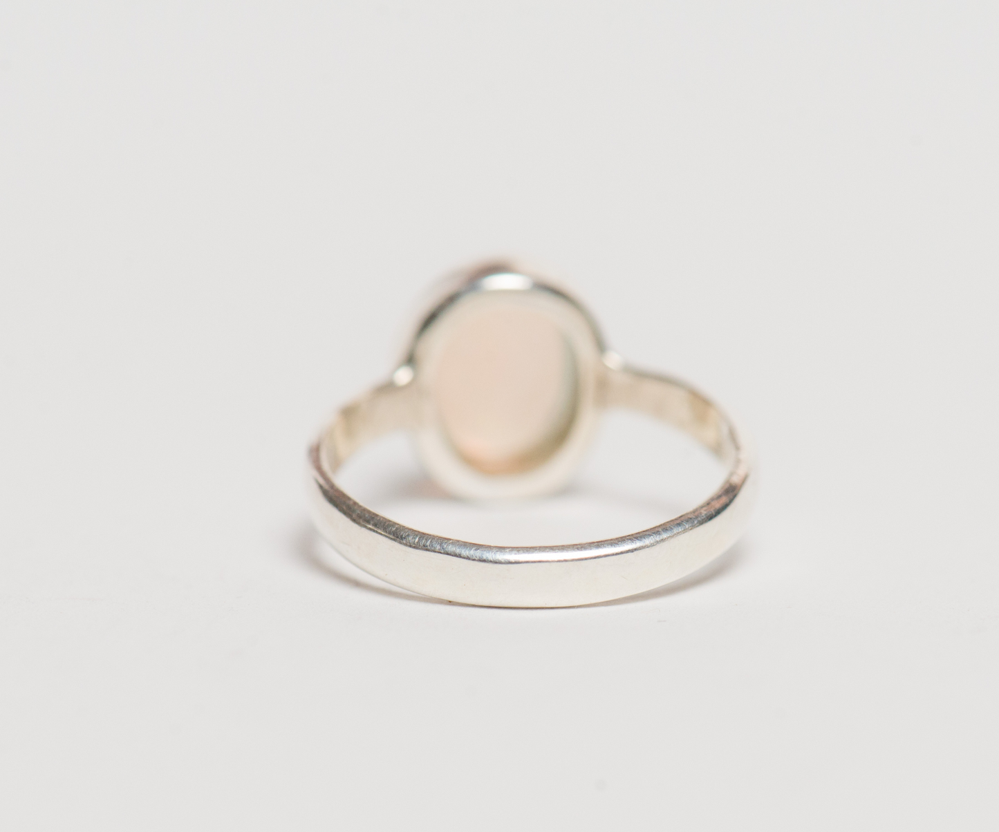 White Oval Opal Sterling Silver Band Ring Dainty Stacking