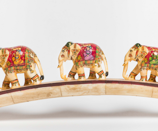 6 elephants on a bridge /Beautifully handcarved/ Decor Item/ Bone inlay Decor Item/ Gift Item/ Home Decor Item/ Elephant line