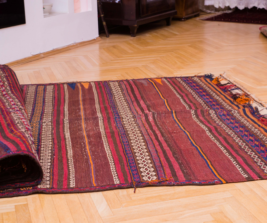 Handcrafted Kilim from Central Afghanistan - Hand-Knotted &amp; Hand-Woven, 372x145 cm