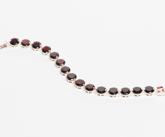 Natural Garnet Tennis Bracelet for Women Sterling Silver Bracelet