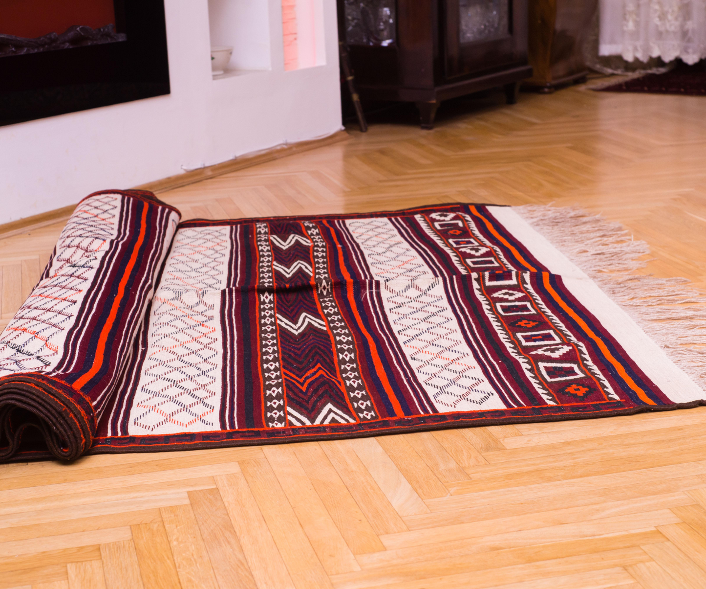 Beautiful Central Afghan Kilim - Hand-Embroidered and Woven