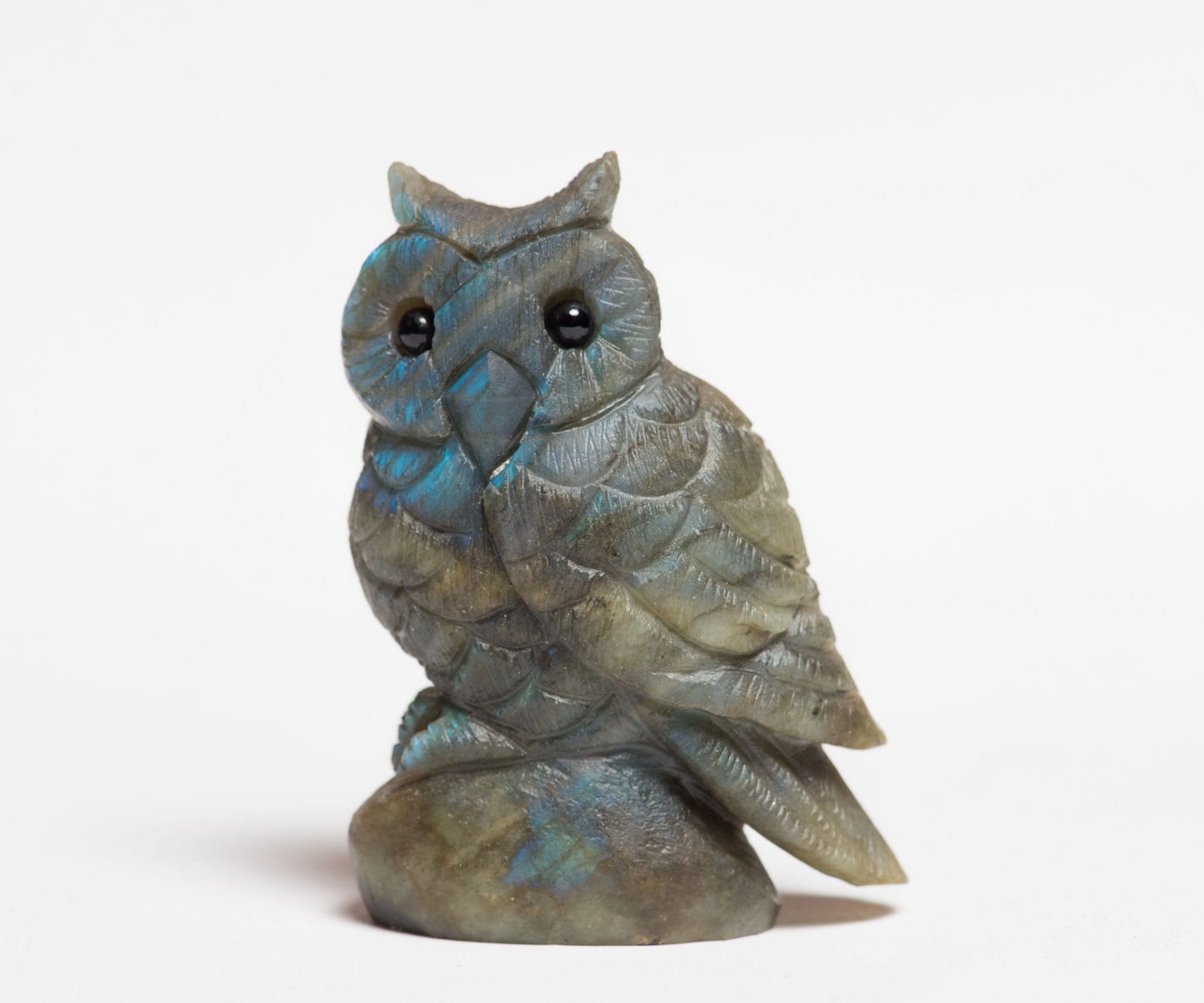 Labradorite Crystal Owl - Hand Carved Gemstone Owl - Blue Flashy Labradorite Owl - Large Owl Crystal Carving - Owl / Bird Lover Gifts