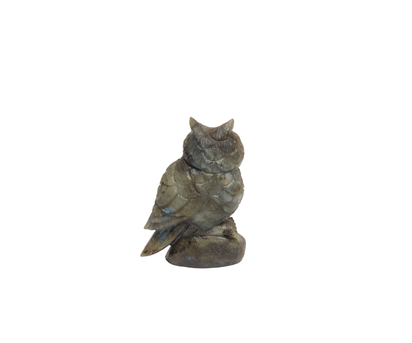 Labradorite Crystal Owl - Hand Carved Gemstone Owl - Blue Flashy Labradorite Owl - Large Owl Crystal Carving - Owl / Bird Lover Gifts