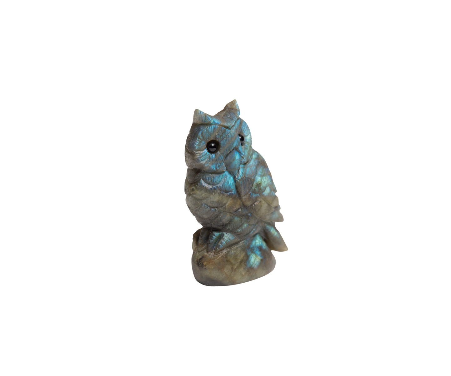 Labradorite Crystal Owl - Hand Carved Gemstone Owl - Blue Flashy Labradorite Owl - Large Owl Crystal Carving - Owl / Bird Lover Gifts