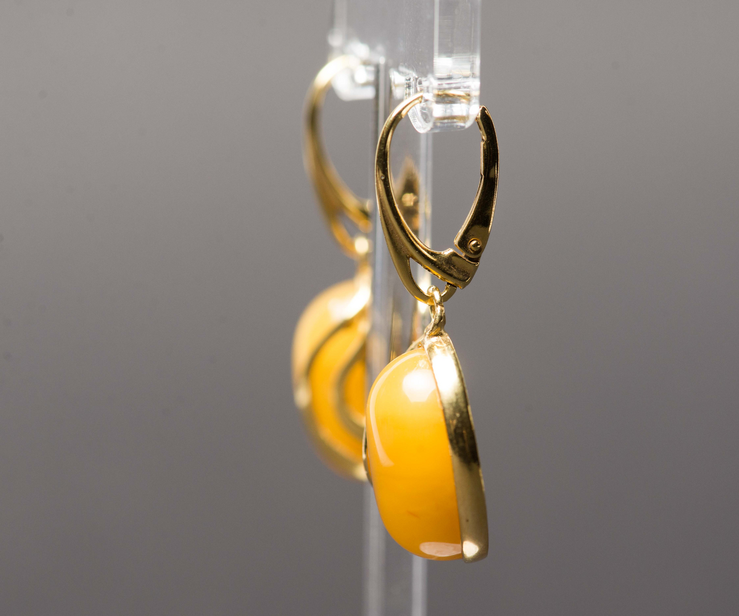 White Amber Earrings, Butterscotch Yellow Baltic Amber Jewelry, Large Big Massive Earring, Lever Back Sterling silver 925 gold polish