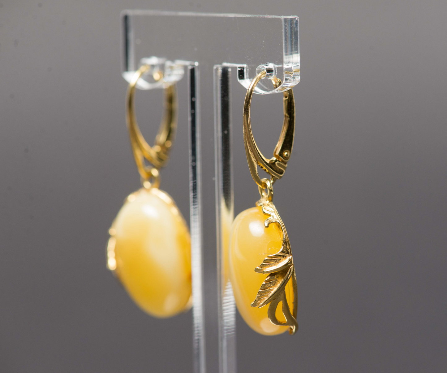 White Amber Earrings, Butterscotch Yellow Baltic Amber Jewelry, Large Big Massive Earring, Lever Back Sterling silver 925 gold polish